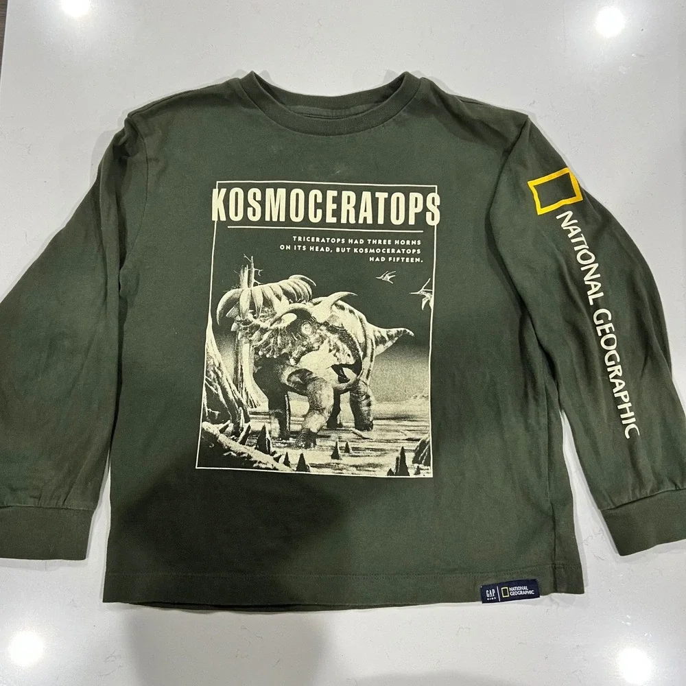 Gap Kids National Geographic Kosmoceratops Dinosaur Graphic Tee Green Size M